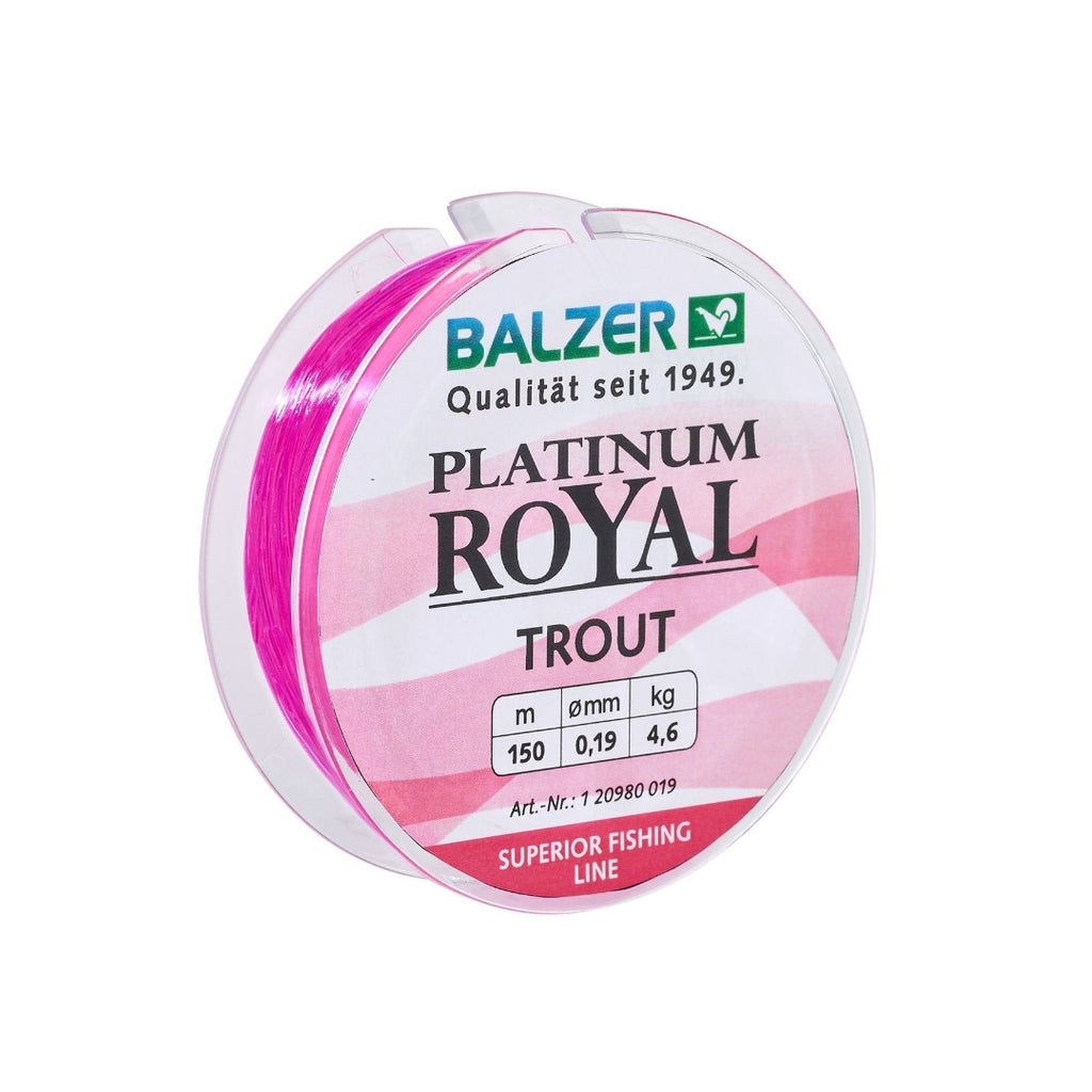 Balzer Platinum Royal Trout fishing line spool on a white background