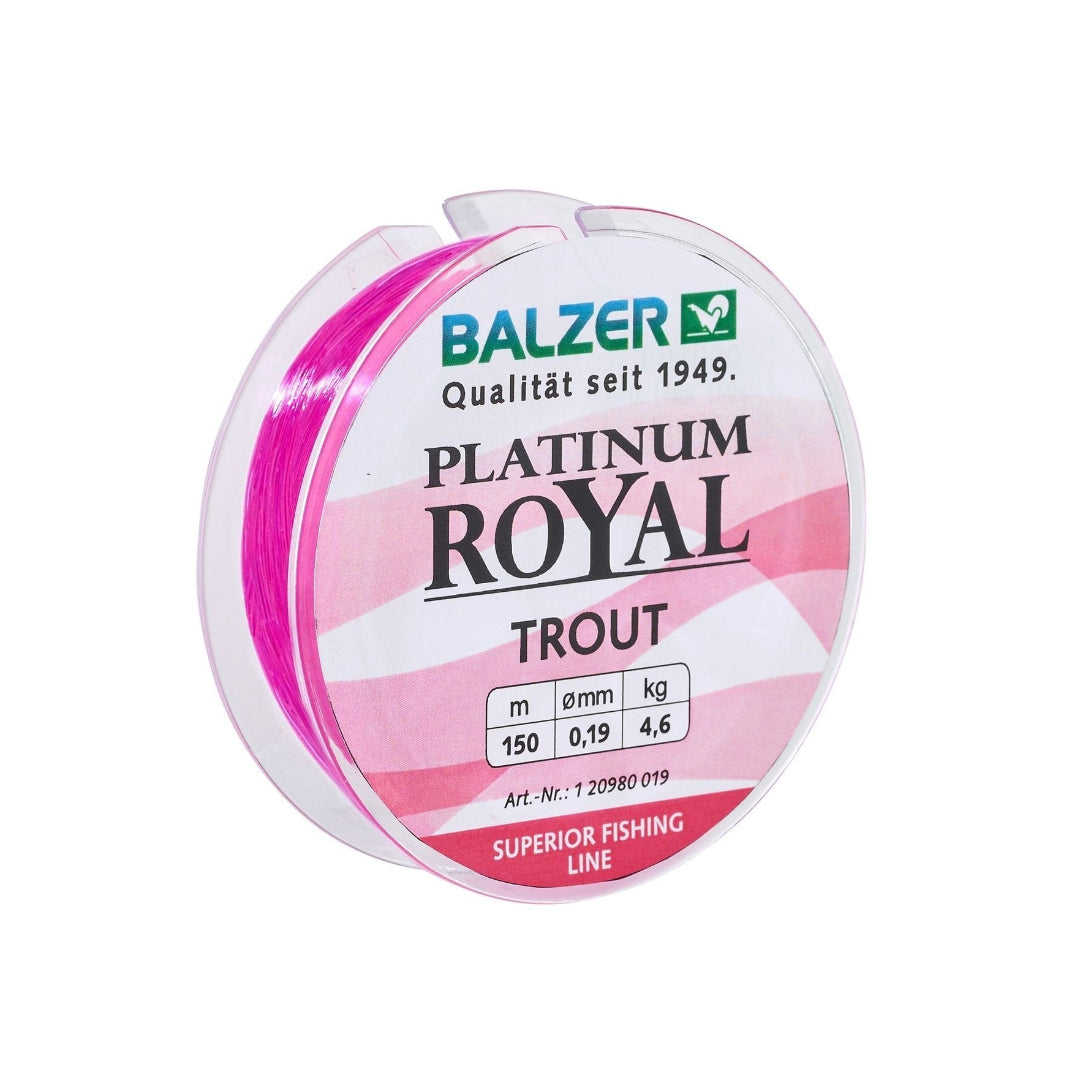 Balzer Platinum Royal Trout fishing line spool on a white background