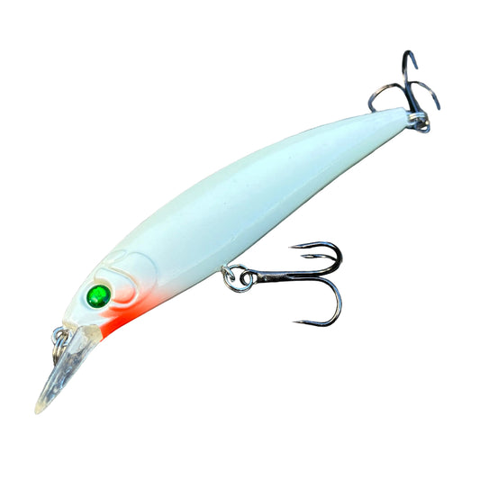 snapper tackle white bibbed minnow lure with lumo glow