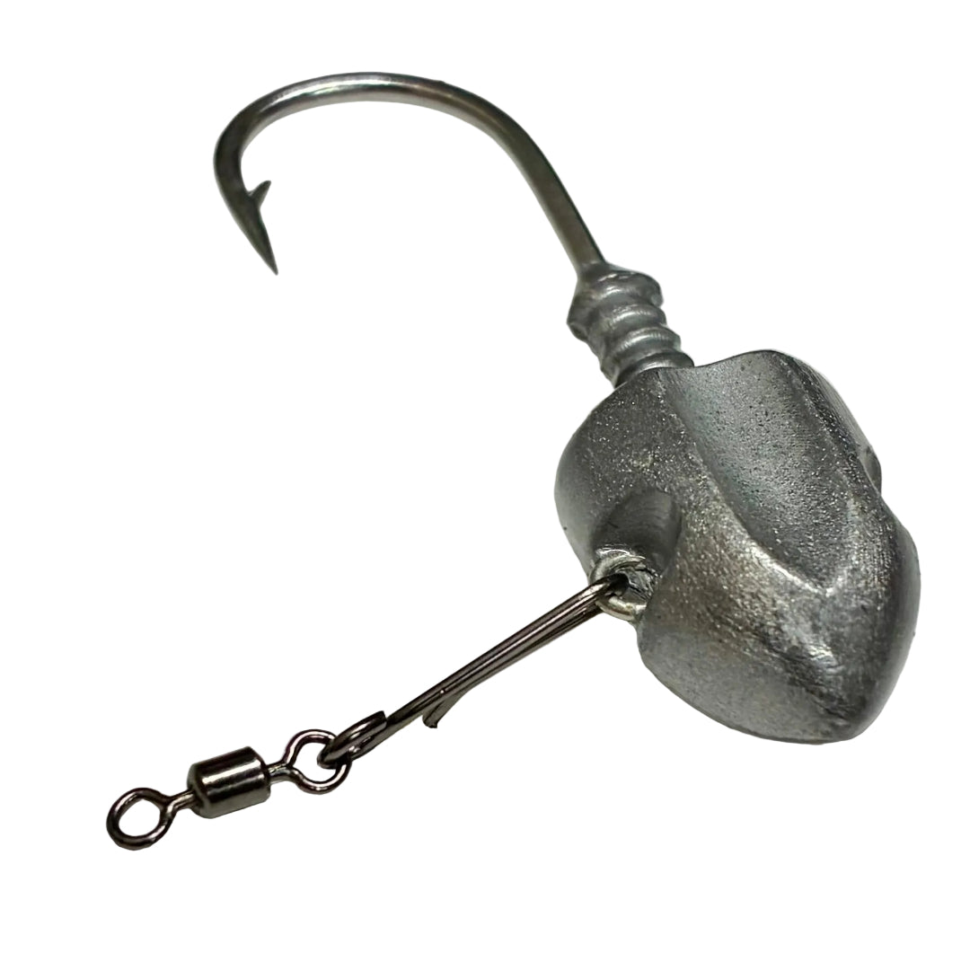 speed link clip with swivel attached to soft bait jig head