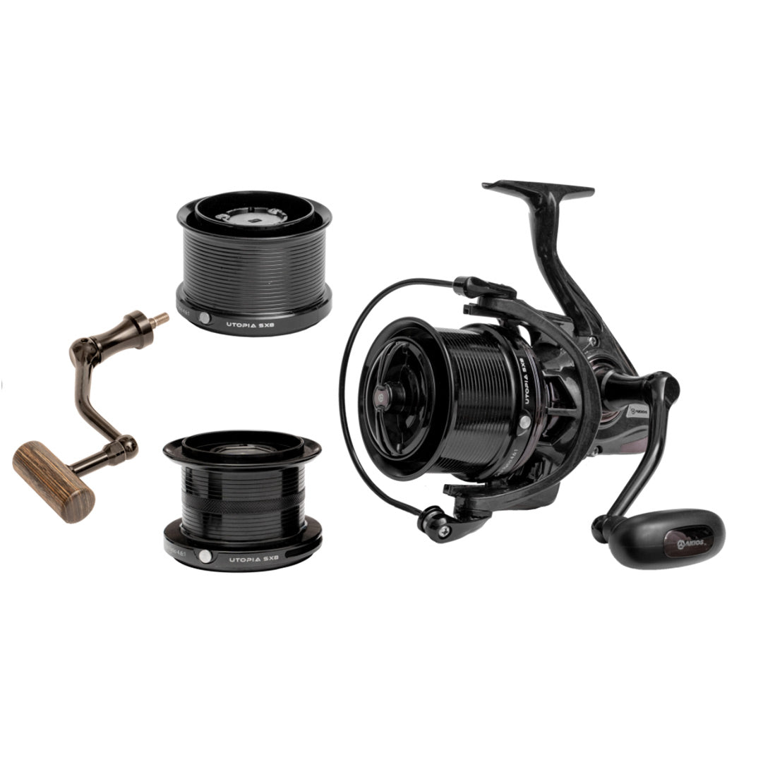 Akios Utopia SX8 Reel with spare spools and handle
