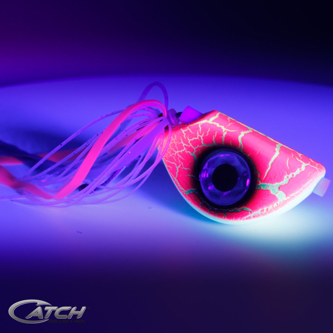 Catch Beady Eye Kabura Jig in Pink Crackle with Glow and UV (60-150g) - LURE ME - Online Fishing Tackle.