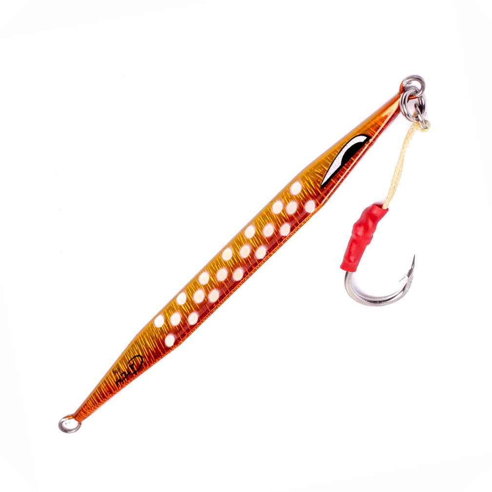 Catch Double Trouble Orange Assassin jig with UV & glow finish for kingfish, snapper and bass