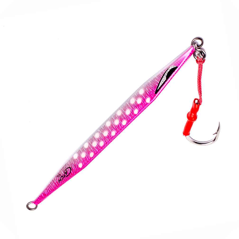 Catch Double Trouble Shady Lady jig with holographic flash, UV reactive topcoat and glow paint