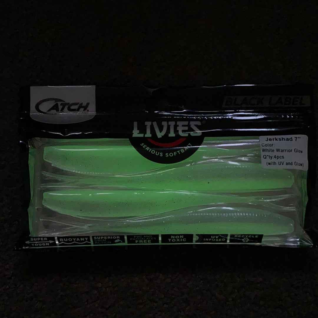 Catch Black Label Livies Softbait 5 or 7" Jerkshad - White Warrior Glow